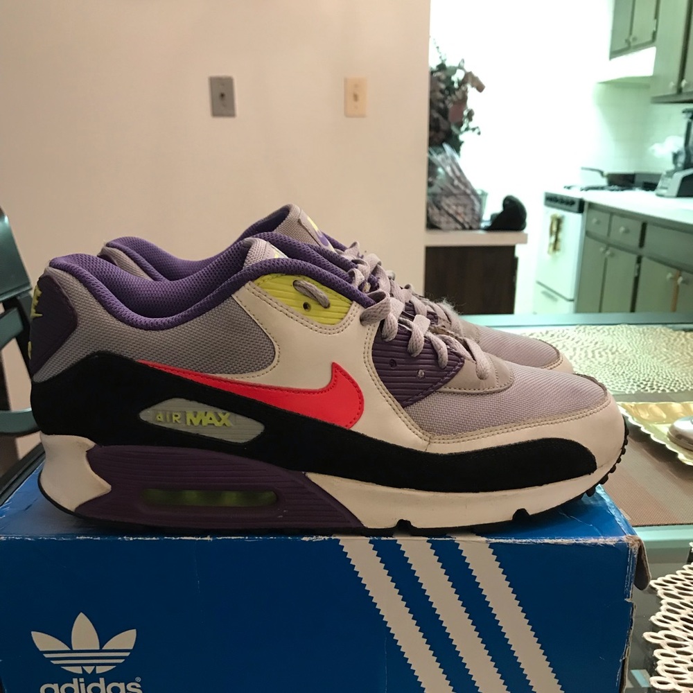Multicolored Air Max 90s. Lightly worn.